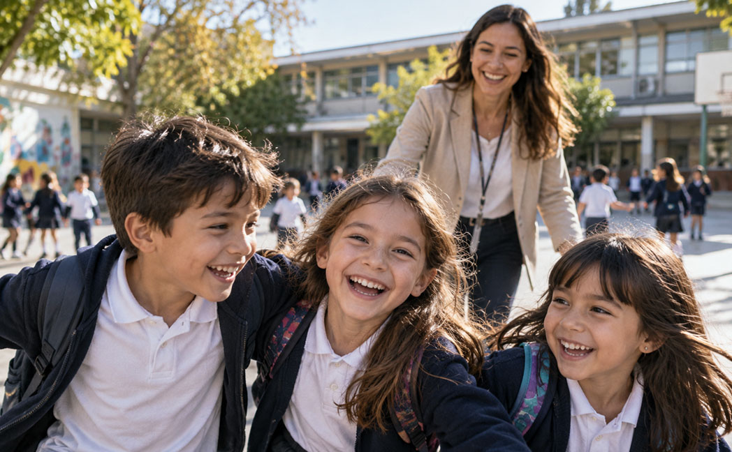 Comunidad educativa en establecimiento escolar